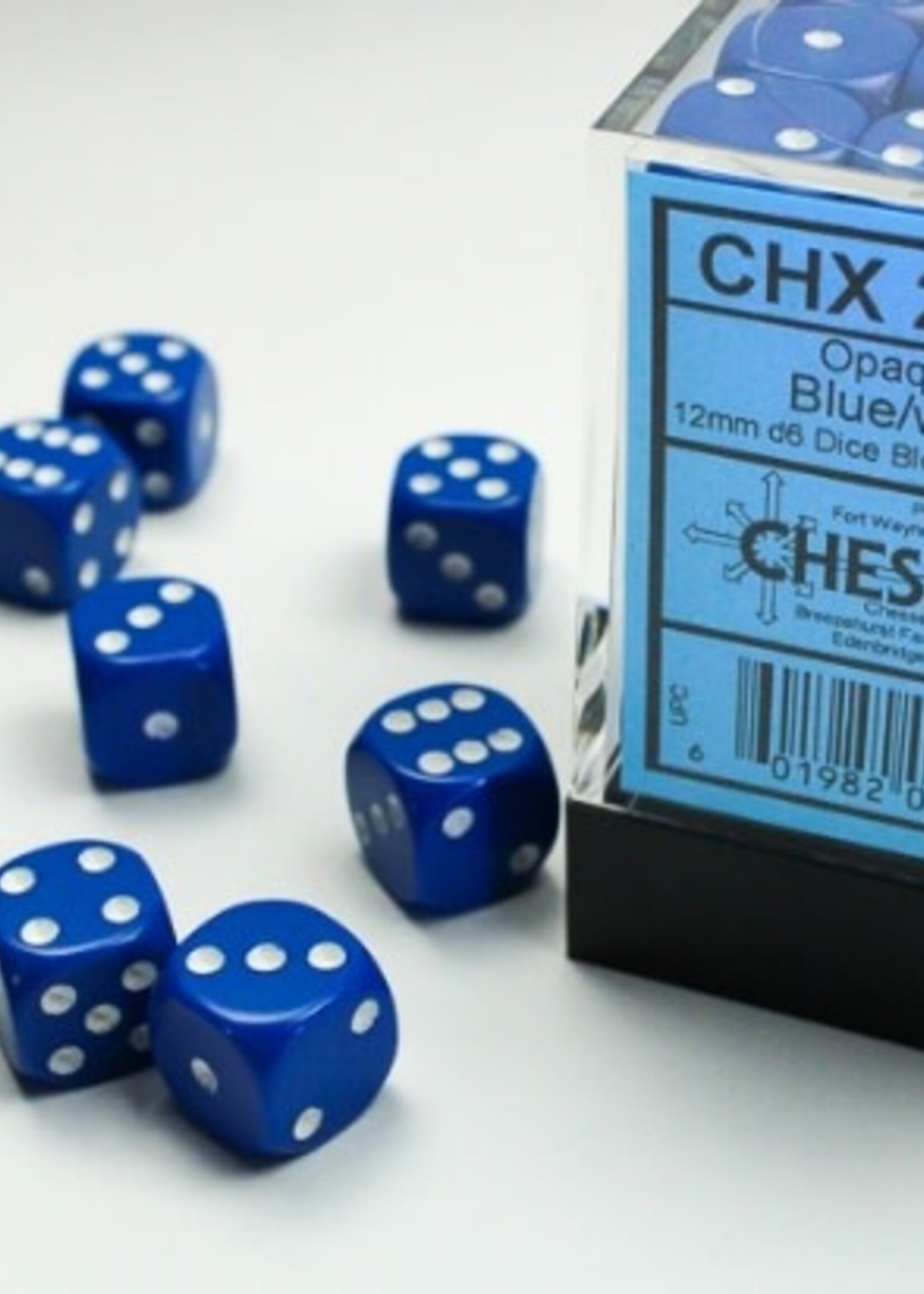 Chessex (CHX) Blue w/ White 12mm d6 Set (36)
