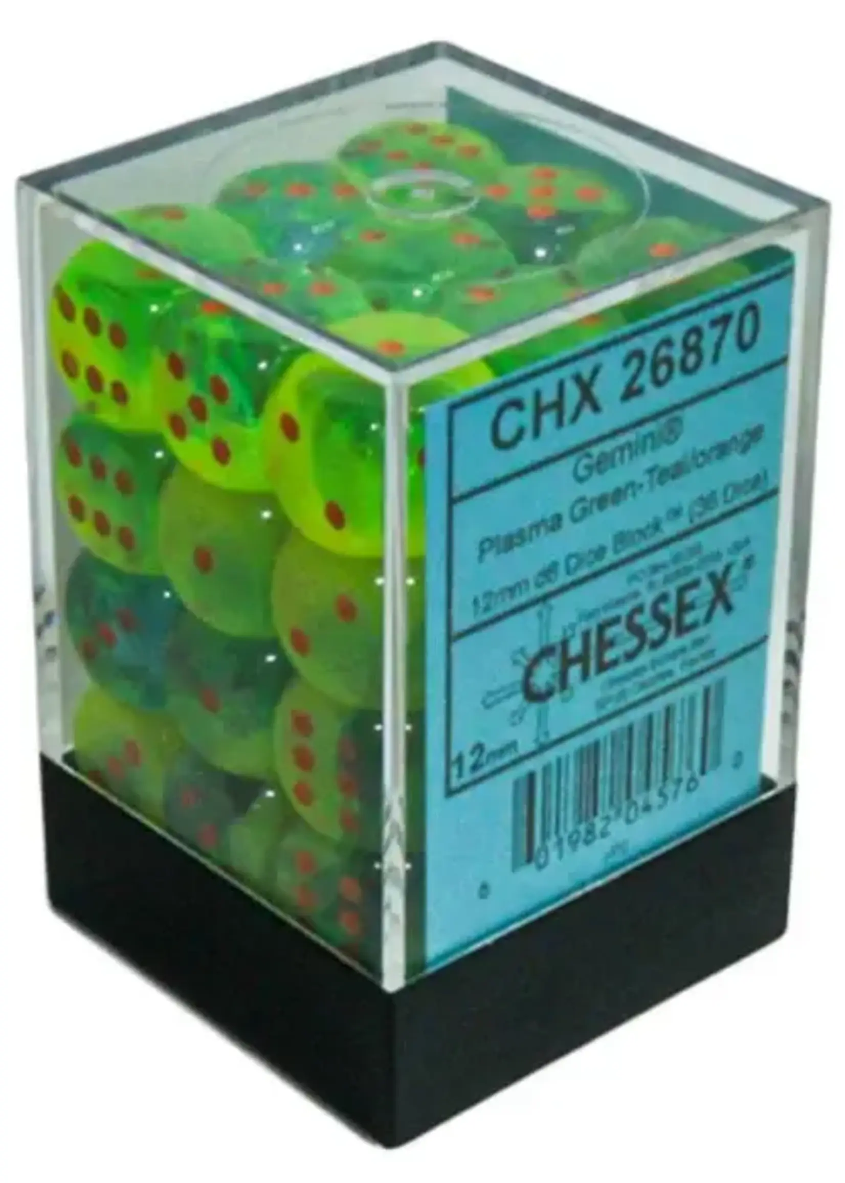 Chessex (CHX)  Gemini 12mm d6 Plasma Green-Teal/orange Luminary