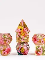 FanRoll by Metallic Dice Games PREMIUM Handcrafted Sharp Edge Inclusion Dice: Chrysanthemum