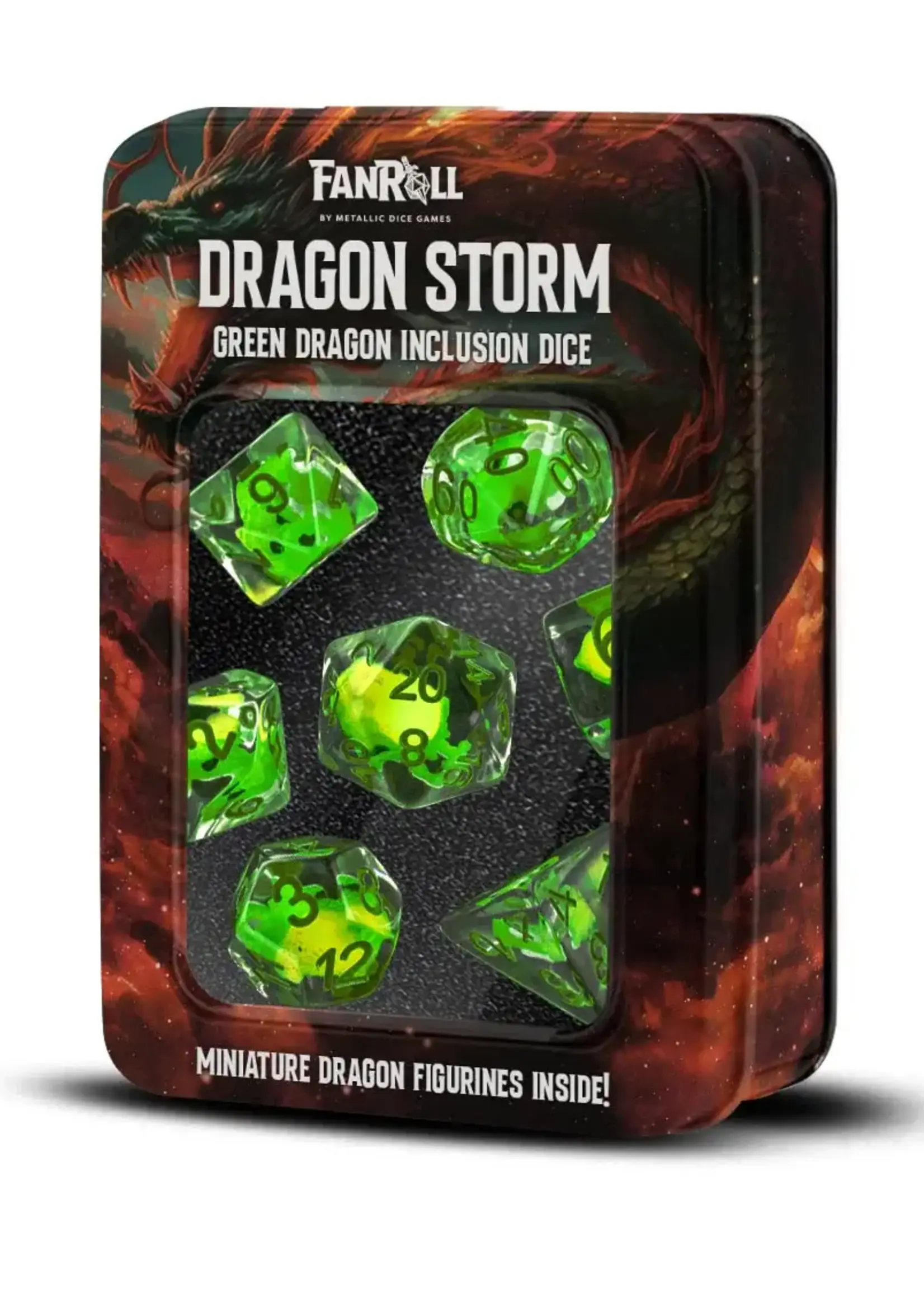 FanRoll by Metallic Dice Games Dragon Storm Inclusion Resin Dice Set: Green Dragon