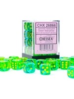Chessex (CHX) Gemini Translucent Green & Teal w Yellow 12mm d6 set (36)