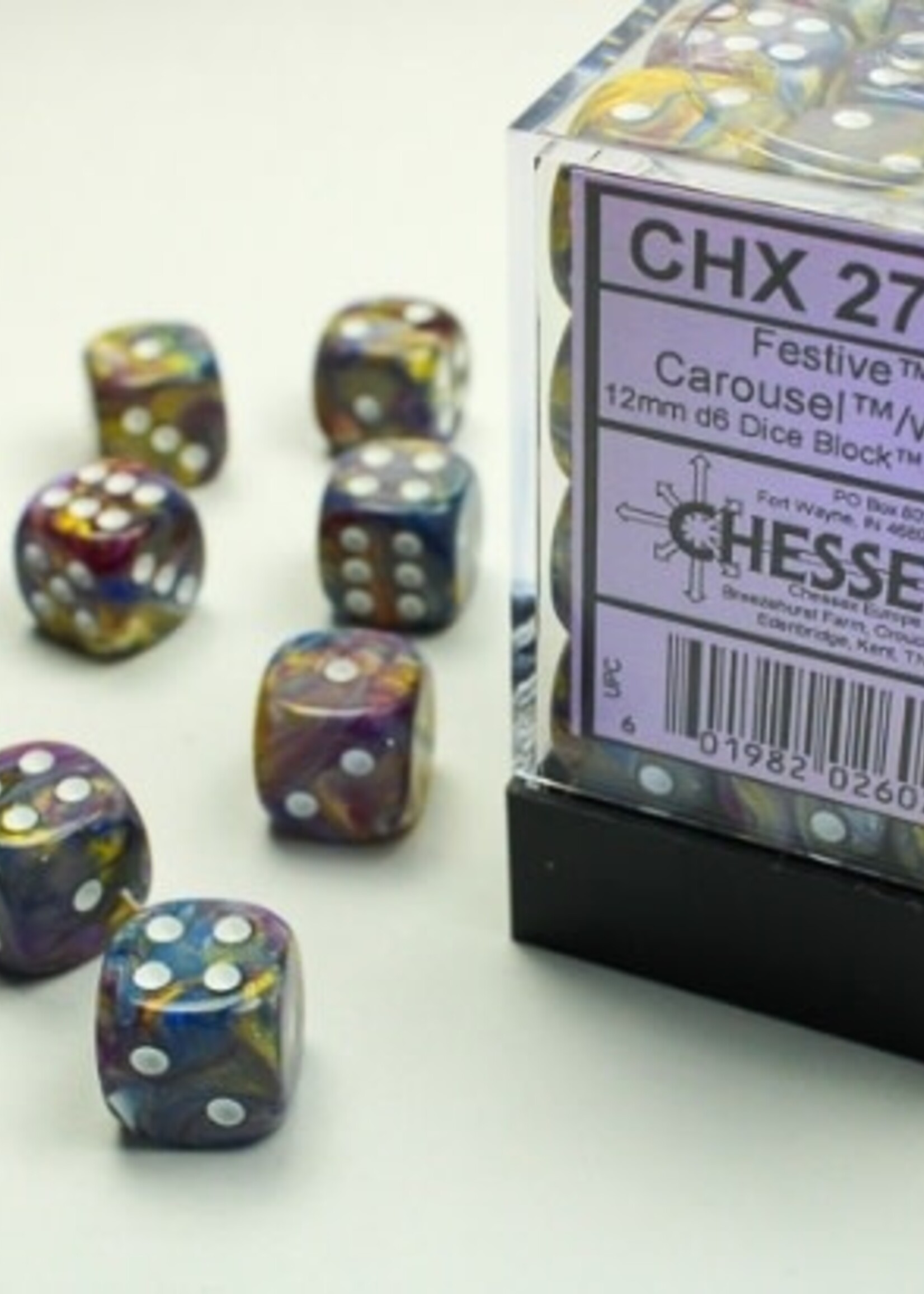 Chessex (CHX) Festive Carousel w White 12mm d6 set (36)