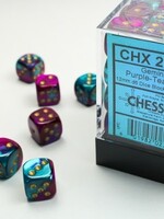 Chessex (CHX) Gemini Purple & Teal w Gold 12mm d6 Set (36)