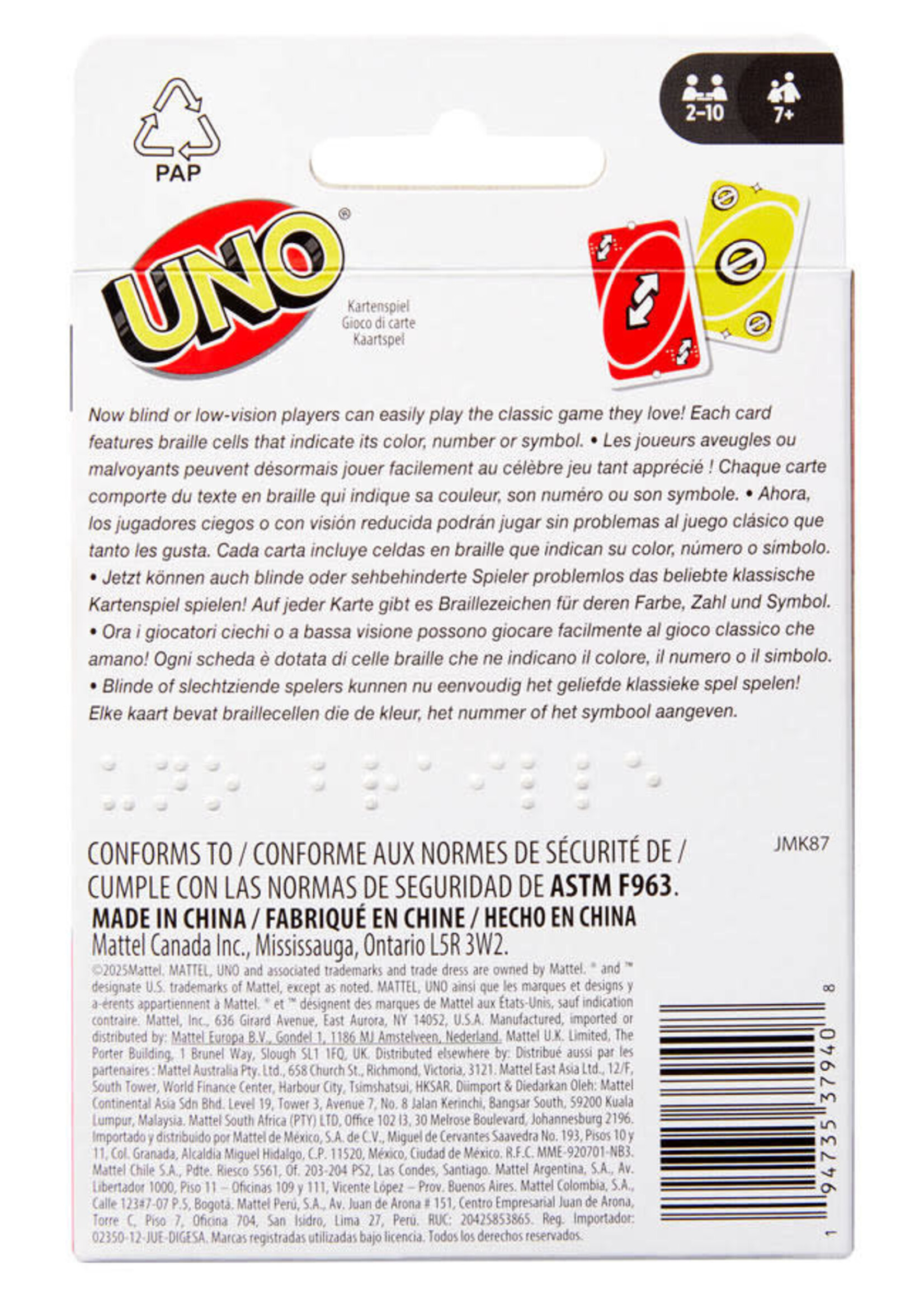 Mattel UNO: Braille