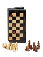 Wood Expressions Magnetic Folding Black Stained Wood Chess Set - 8 in.