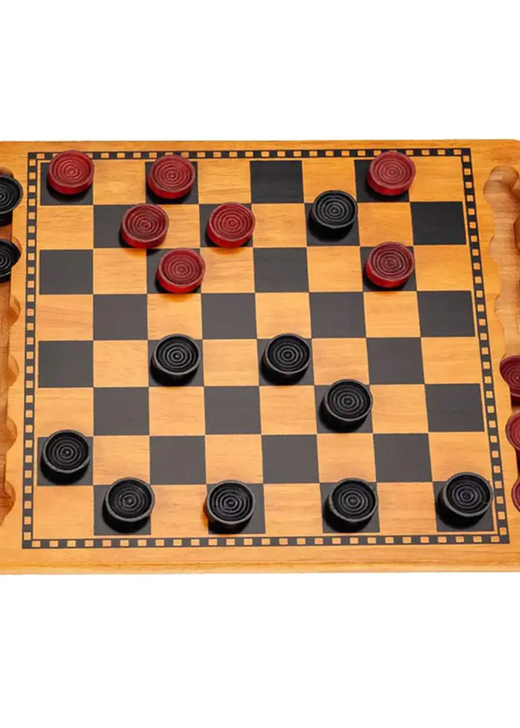 Wood Expressions 14.5 in. Red and Black Solid Wood Checkers Set