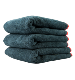 Chemical Guys Microfiber Towels 16X16 Heavy Black Towel, With Red Silk Edges - (3pcs/Bag) - 1Unit