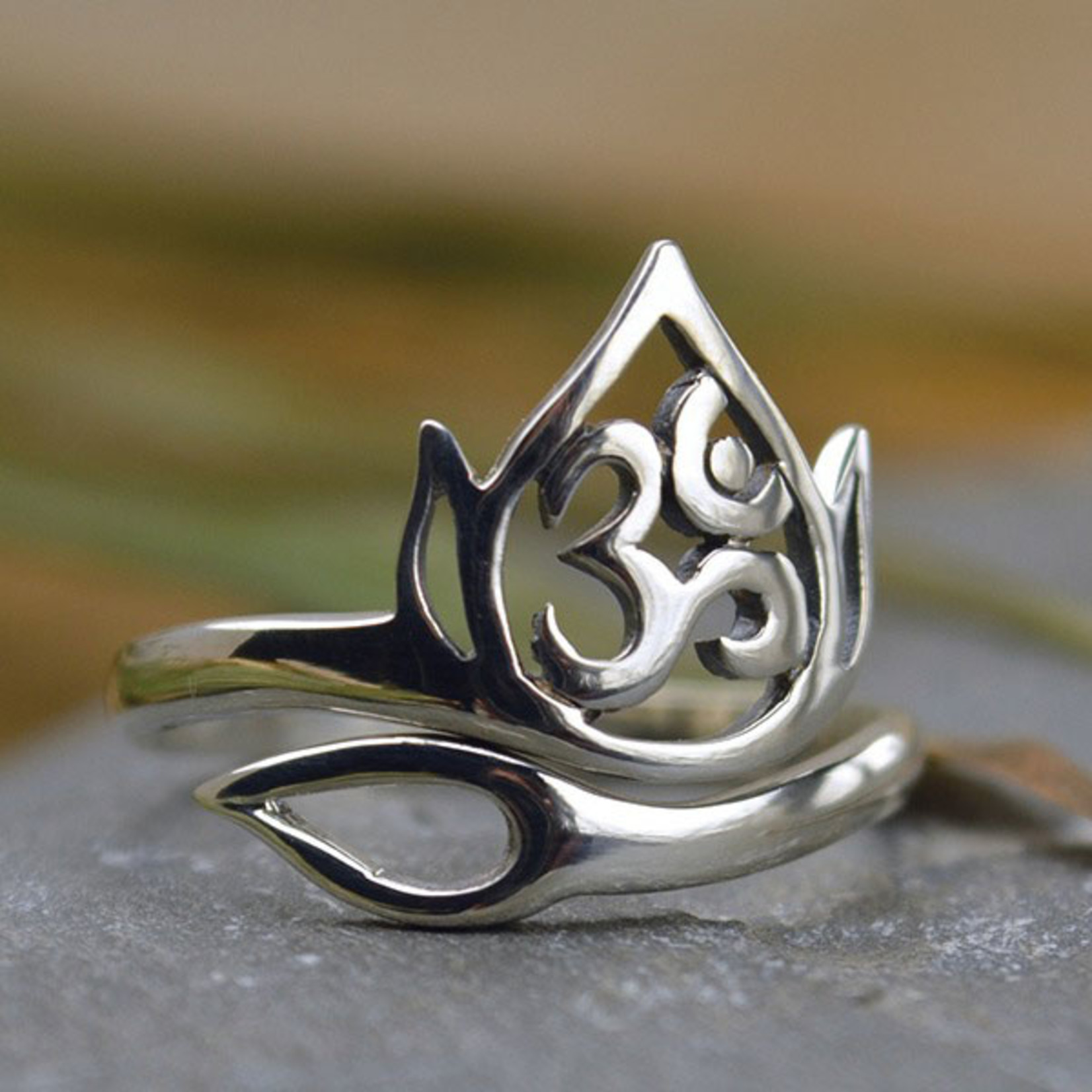 Nina Designs Sterling Silver Adjustable Ring - Lotus & Om