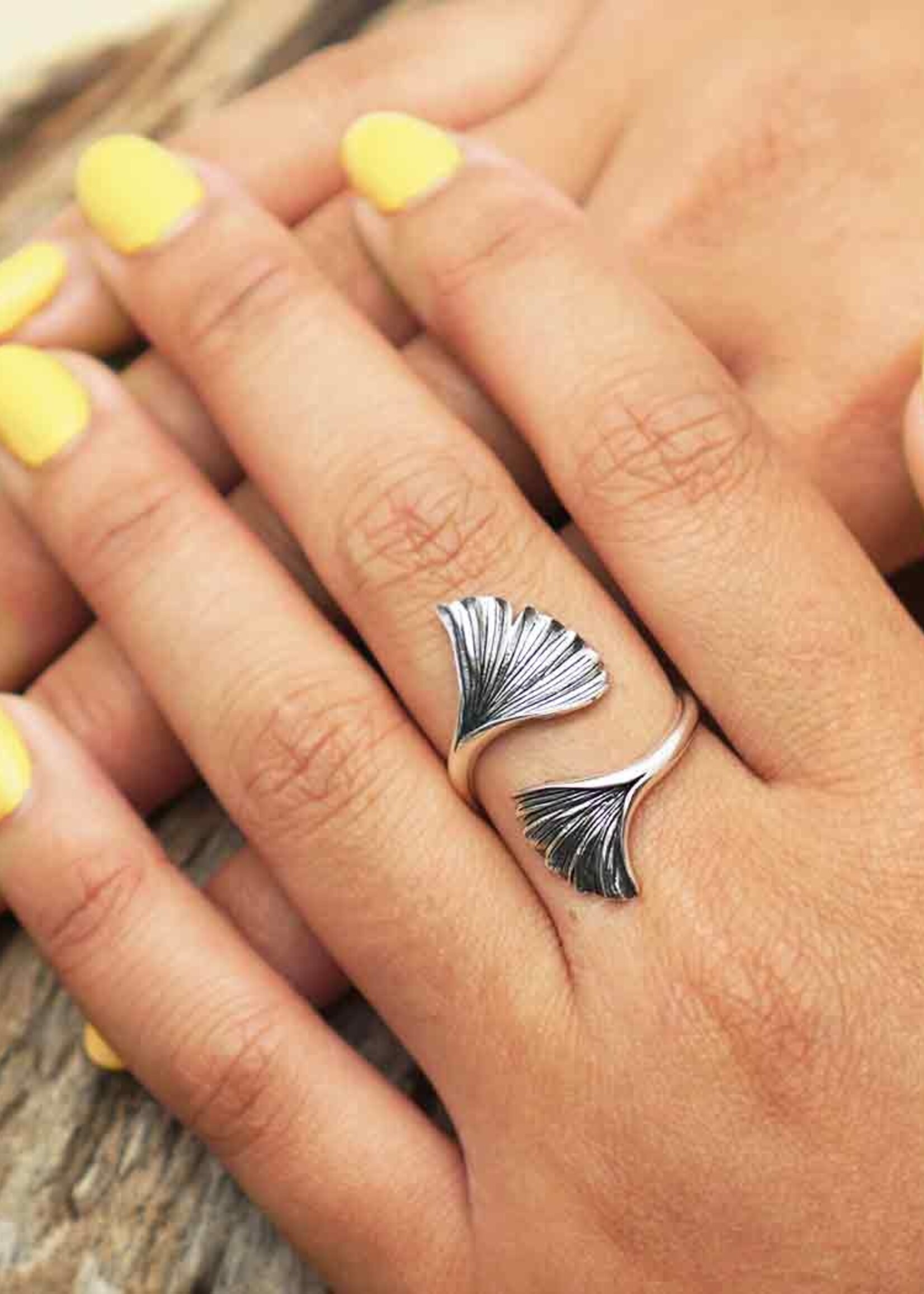 Nina Designs Sterling Silver Adjustable Ginkgo leaf  Ring