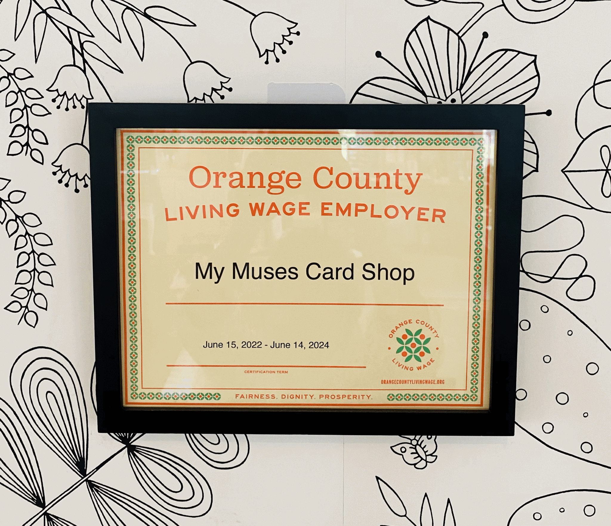 My Muses Card Shop is a Certified Orange County Living wage Employer 