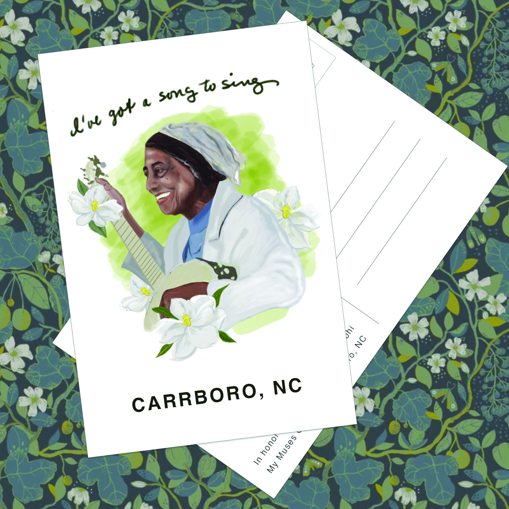 Libba Cotten Carrboro themed postcard 