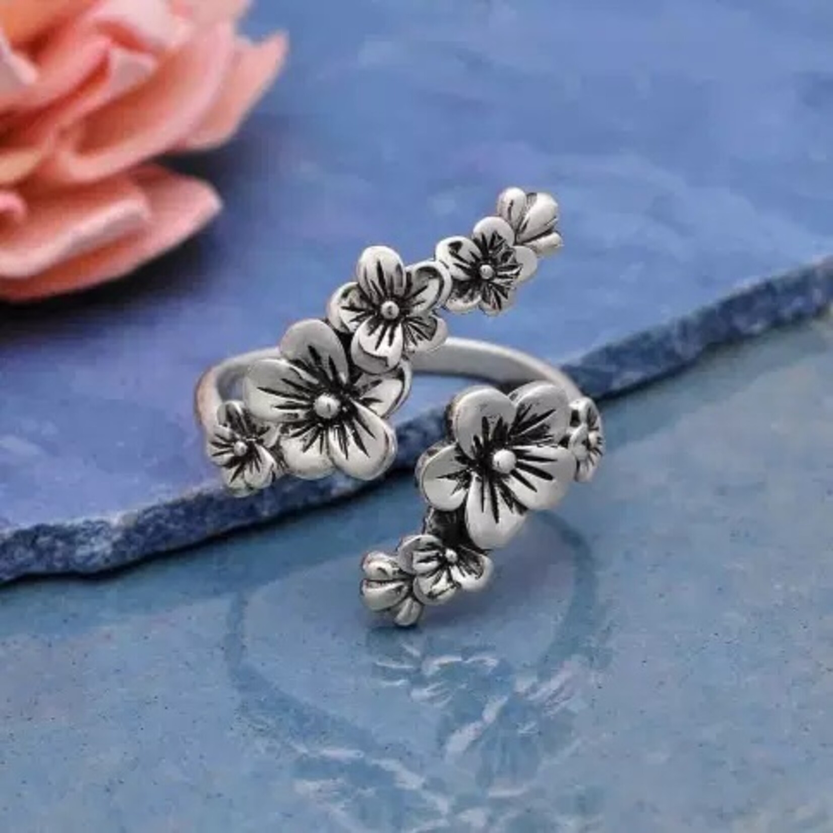 Nina Designs Nd Sterling Silver  Adjustable Cherry Blossoms Ring