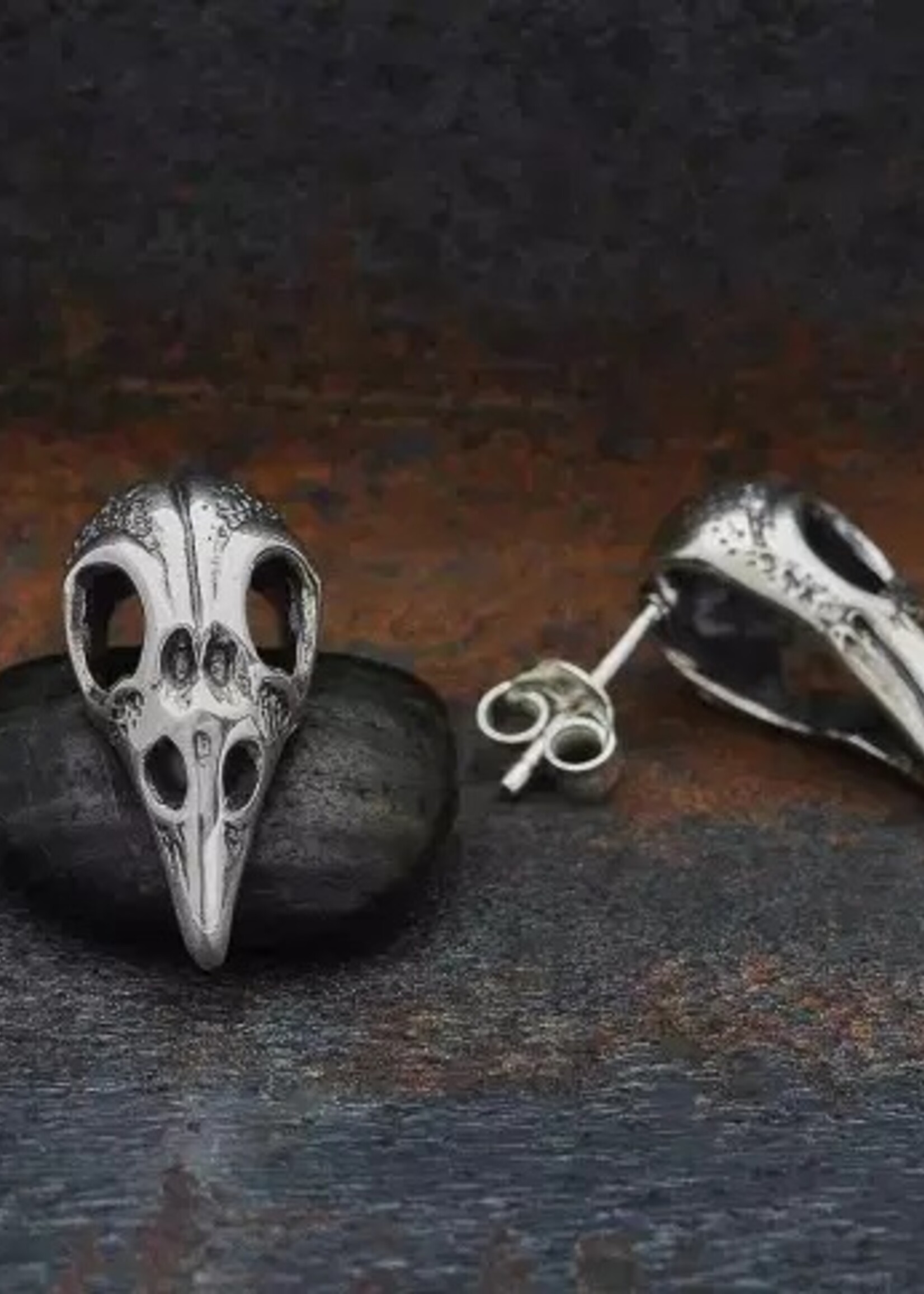 Nina Designs Nd  Sterling Silver Raven Skull Post Earrings 21x11mm T6395