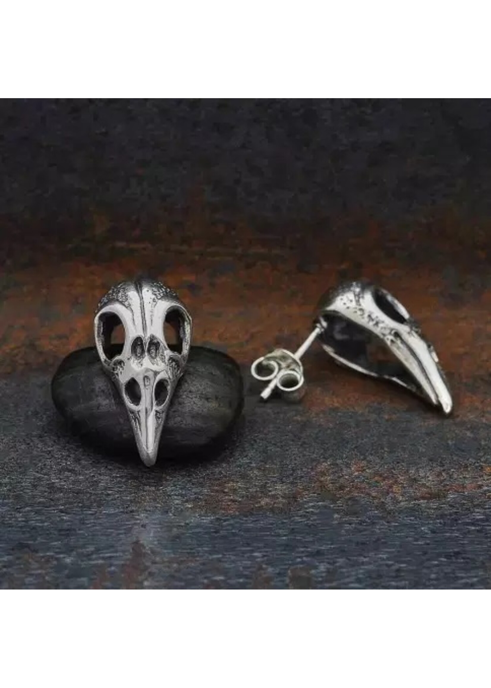 Nina Designs Nd  Sterling Silver Raven Skull Post Earrings 21x11mm T6395