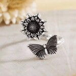 Nina Designs Nd  Sterling Silver Dahlia and Butterfly Adjustable Ring