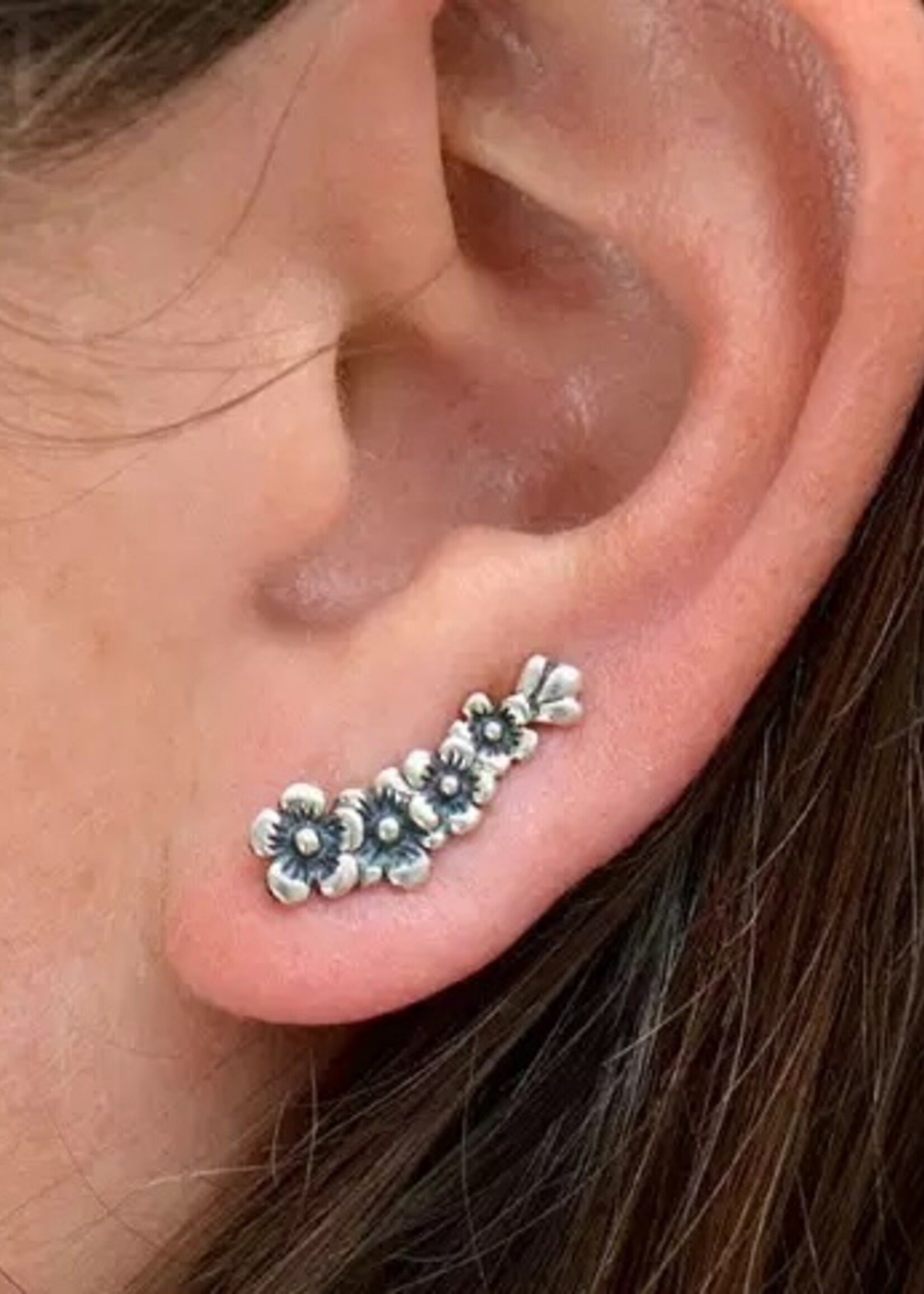 Nina Designs Nd  Sterling Silver Cherry Blossom Ear Climbers 7x18mm AT6006