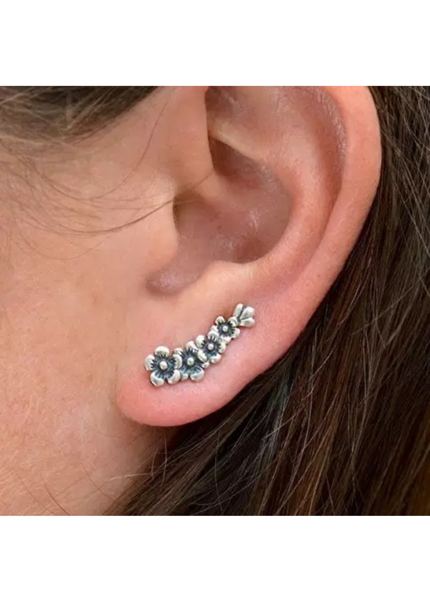 Nina Designs Nd  Sterling Silver Cherry Blossom Ear Climbers 7x18mm AT6006