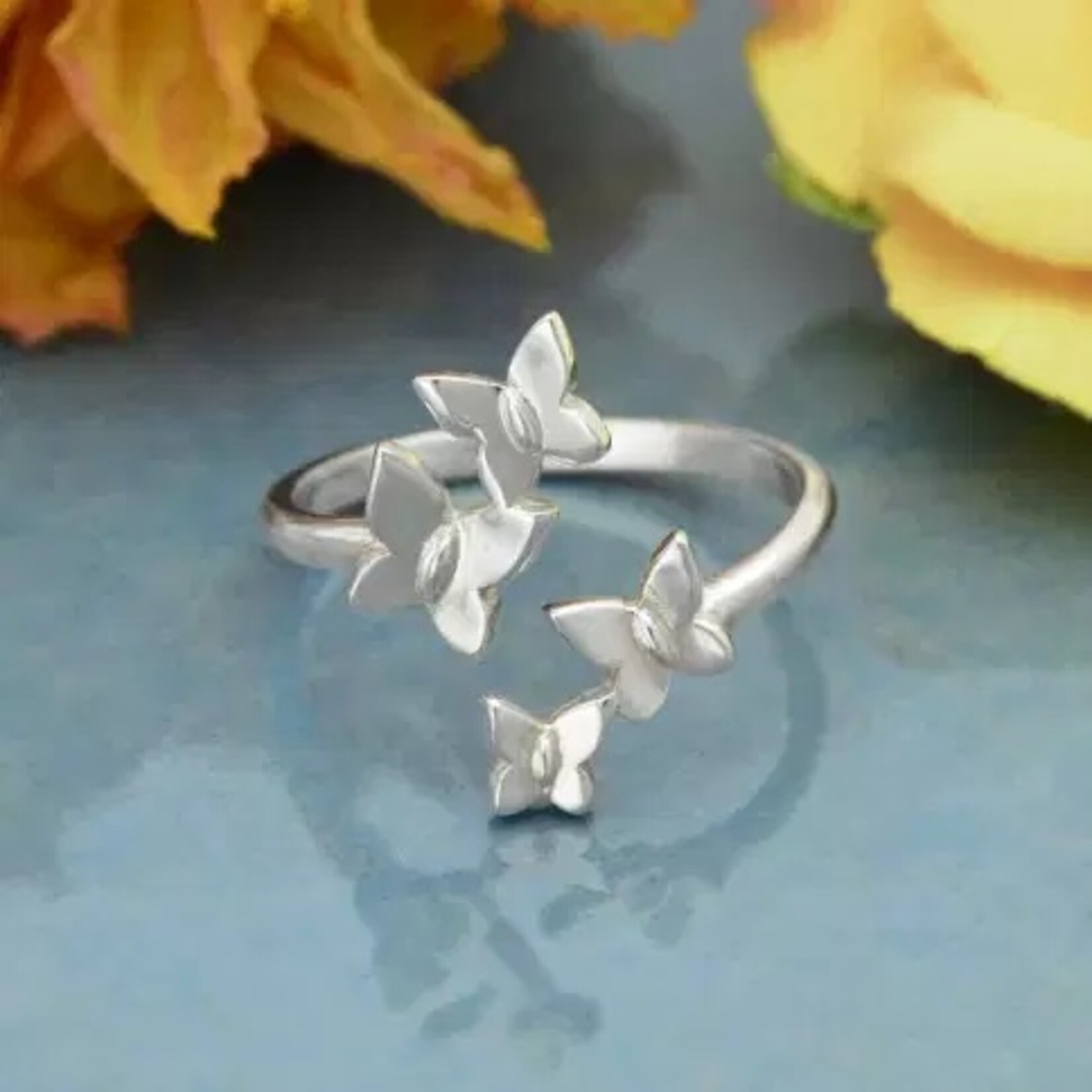 Nina Designs Nd Sterling Silver  Adjustable Butterfly Cluster Ring