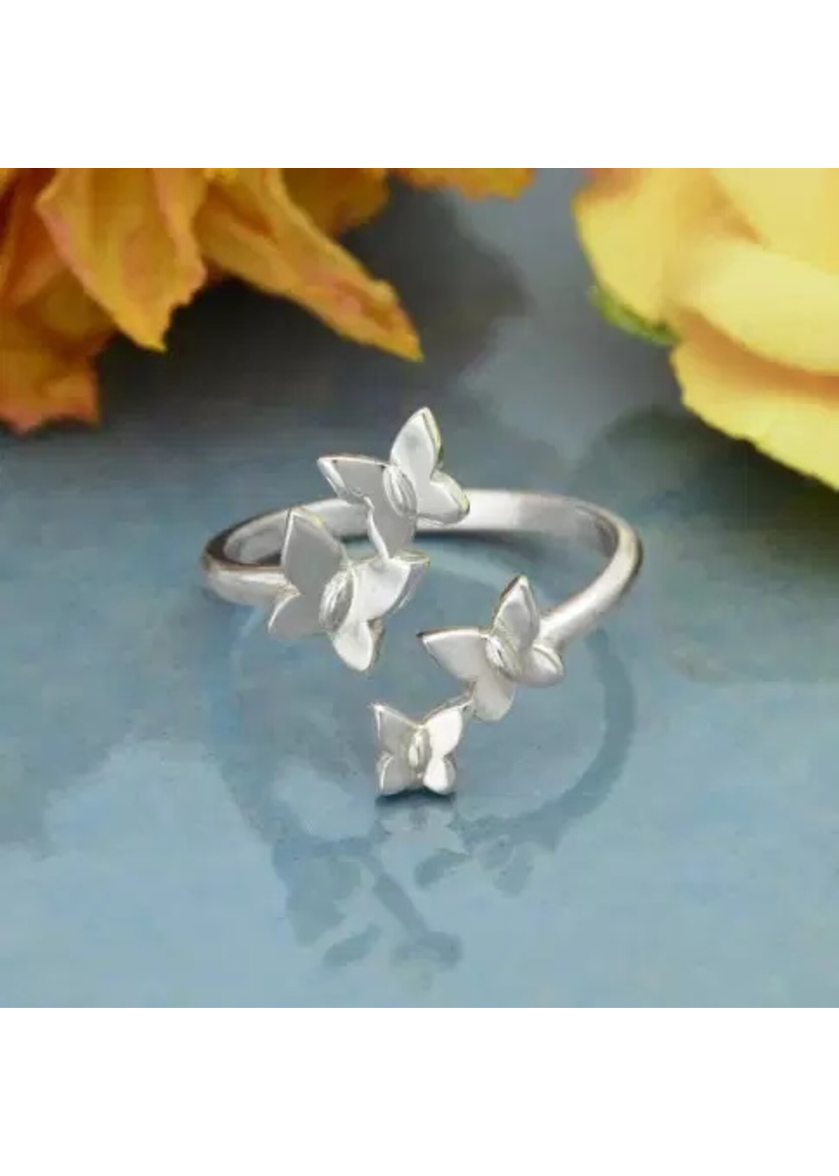 Nina Designs Nd Sterling Silver  Adjustable Butterfly Cluster Ring