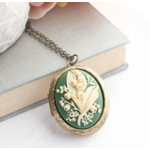 A Pocket of Posies A Pocket of Posies Cameo Locket Necklace Lily of the Valley Green