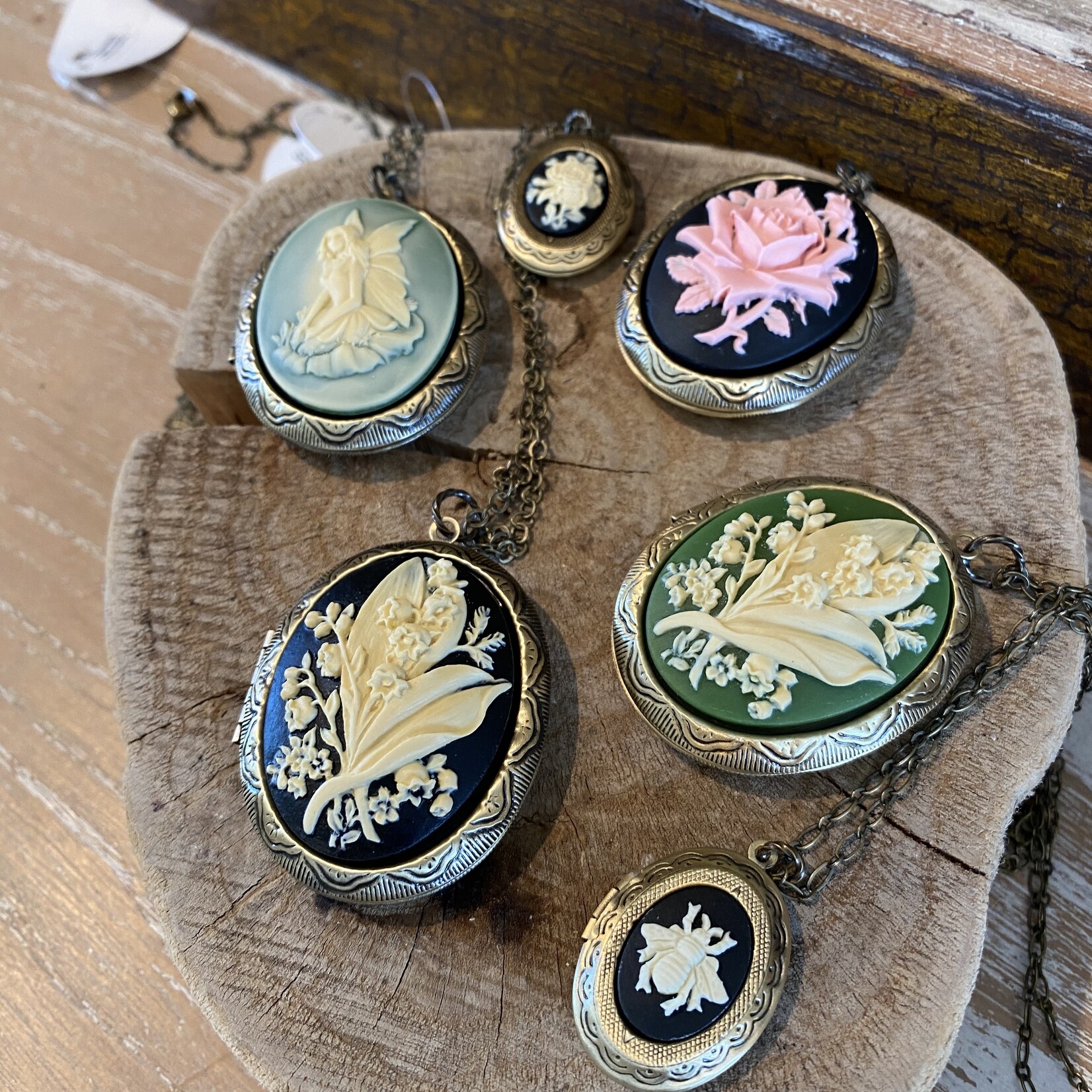 A Pocket of Posies A Pocket of Posies Cameo Locket Necklace Lily of the Valley Black