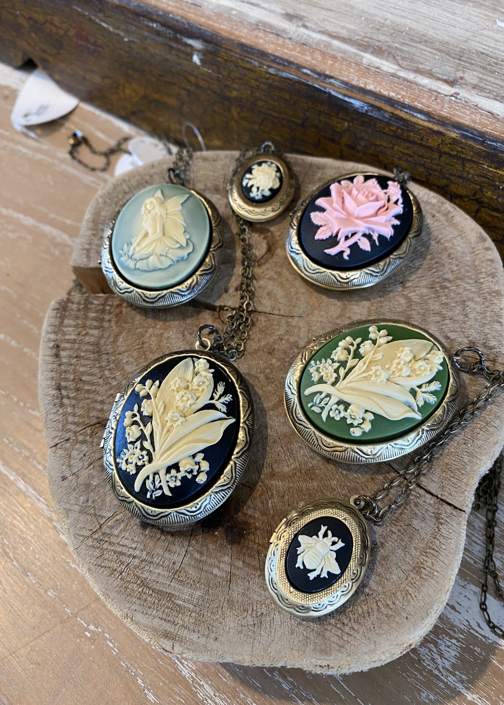 A Pocket of Posies A Pocket of Posies Cameo Locket Necklace Lily of the Valley Black