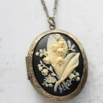 A Pocket of Posies A Pocket of Posies Cameo Locket Necklace Lily of the Valley Black