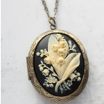 A Pocket of Posies A Pocket of Posies Cameo Locket Necklace Lily of the Valley Black