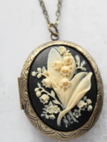 A Pocket of Posies A Pocket of Posies Cameo Locket Necklace Lily of the Valley Black
