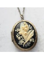 A Pocket of Posies A Pocket of Posies Cameo Locket Necklace Lily of the Valley Black