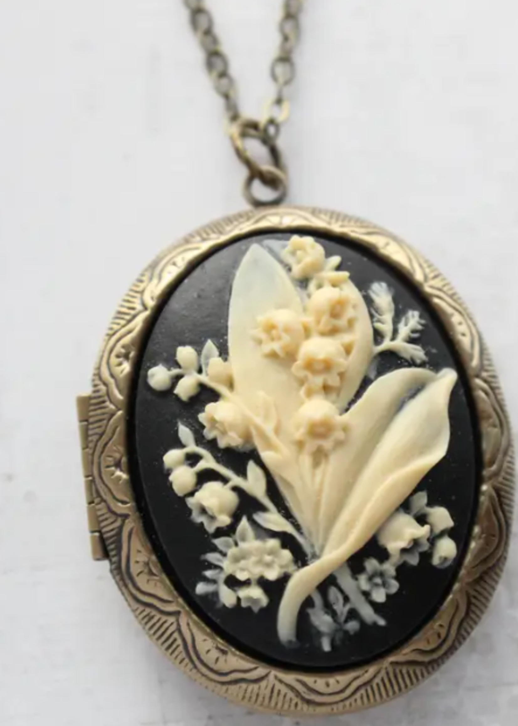 A Pocket of Posies A Pocket of Posies Cameo Locket Necklace Lily of the Valley Black