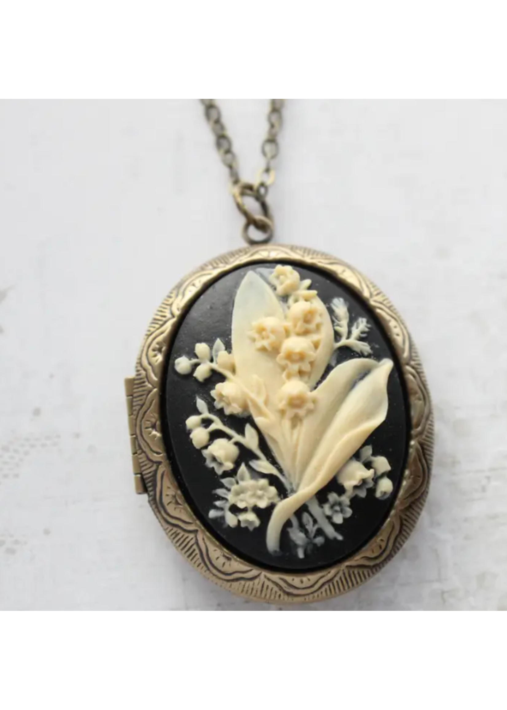 A Pocket of Posies A Pocket of Posies Cameo Locket Necklace Lily of the Valley Black