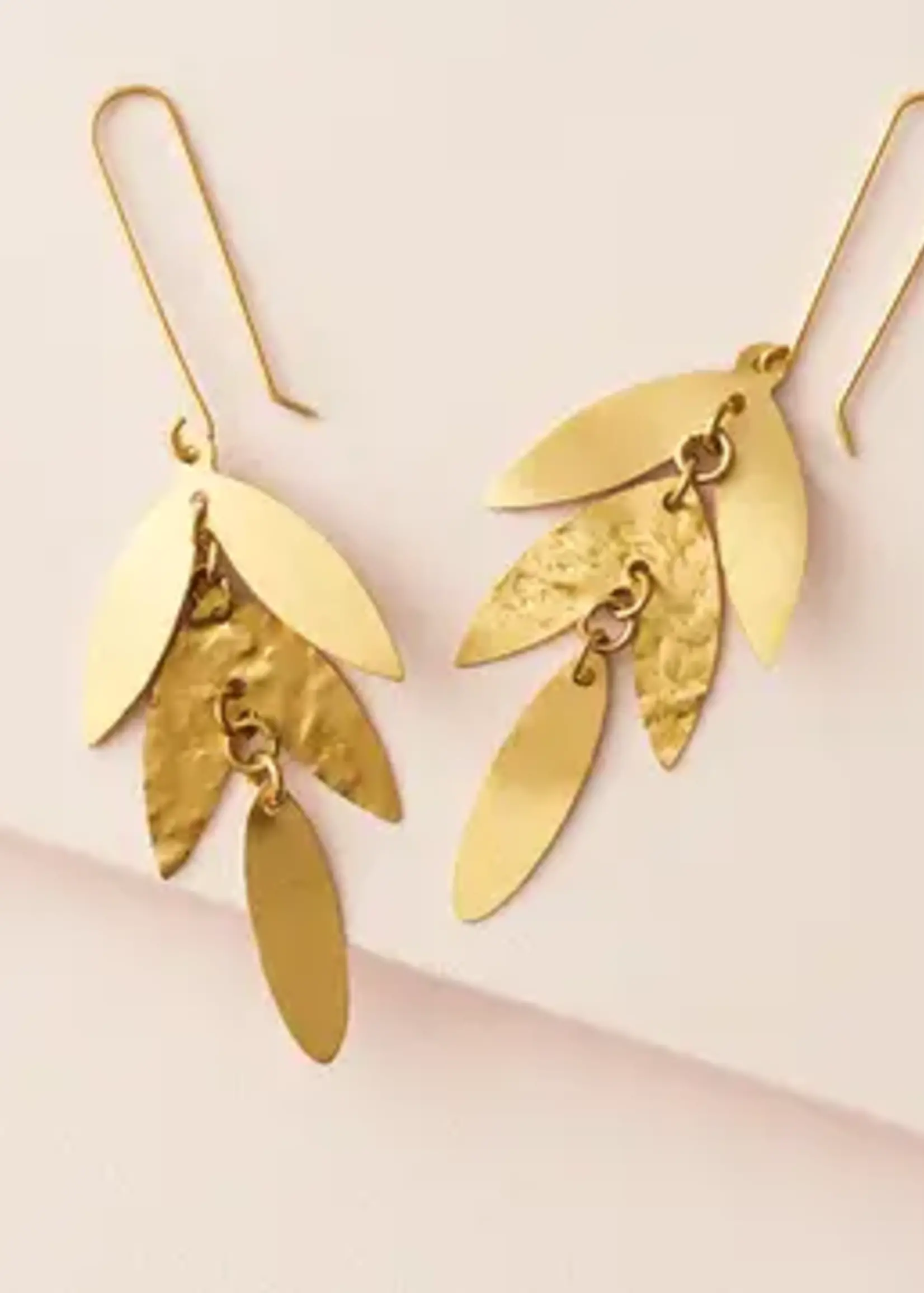 Matr Boomie Chameli Leaf Gold Chandelier Dangle Earrings JMER 577
