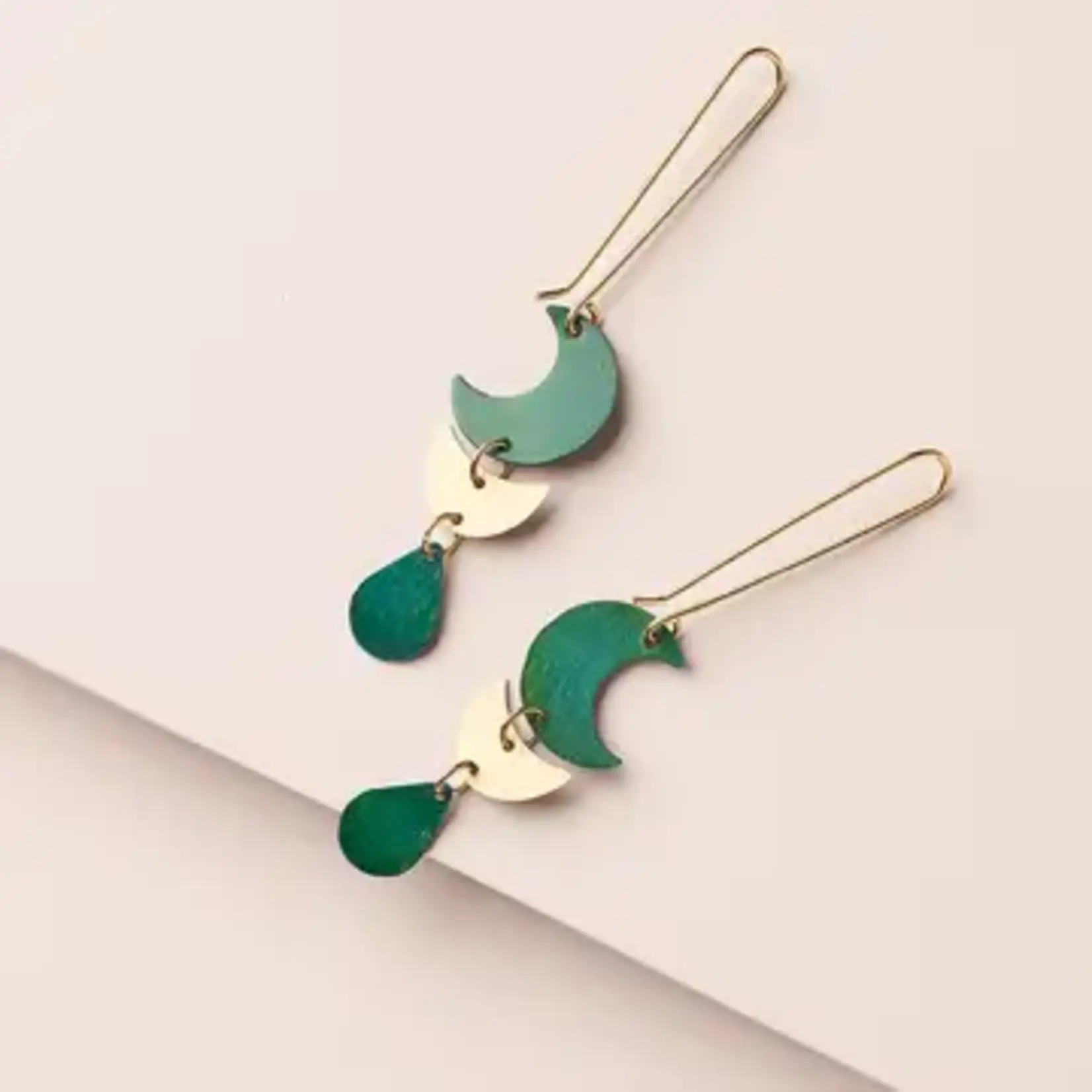 Matr Boomie Rajani Moon Phase Drop Earrings Teal Gold JMER 592