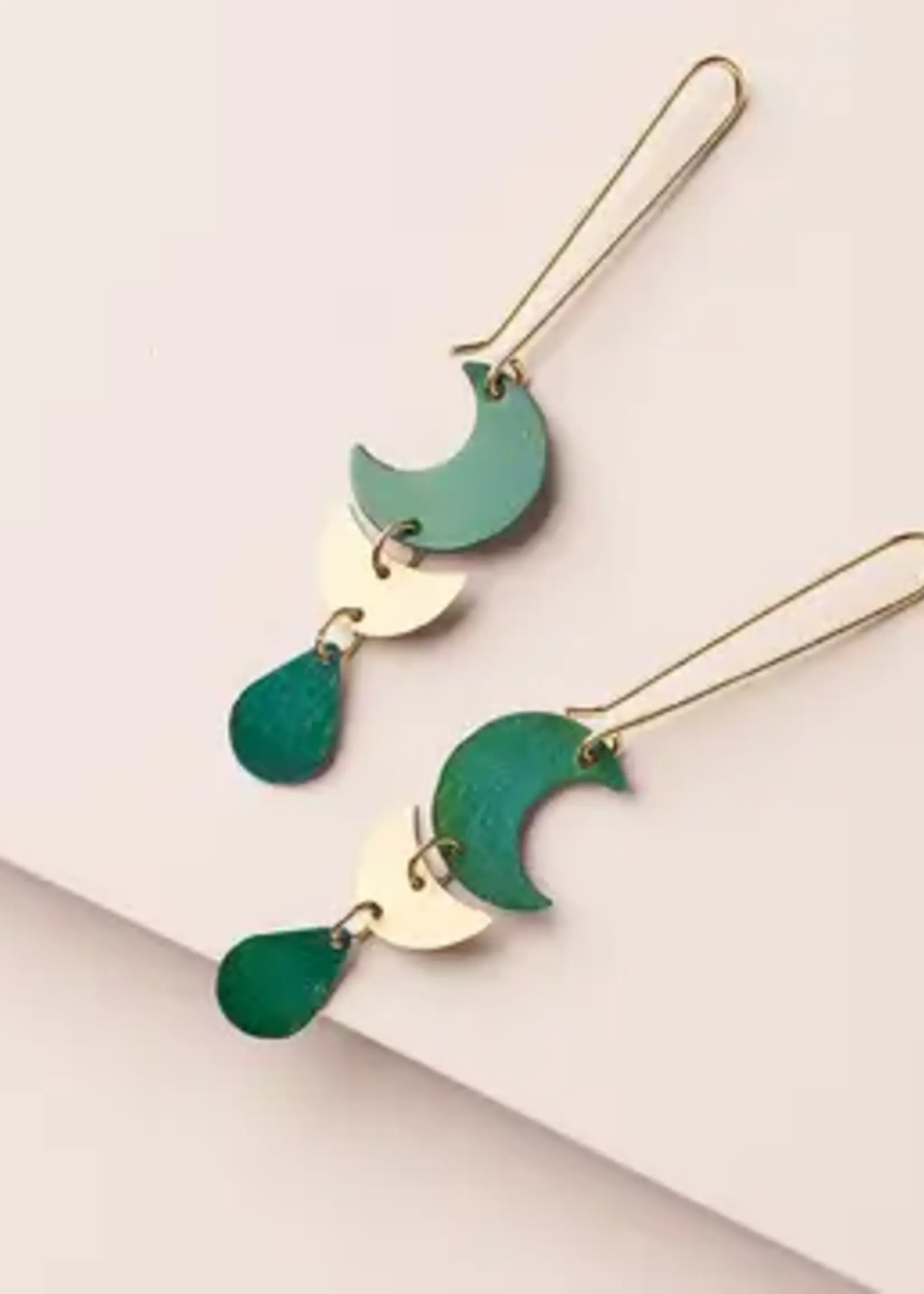 Matr Boomie Rajani Moon Phase Drop Earrings Teal Gold JMER 592