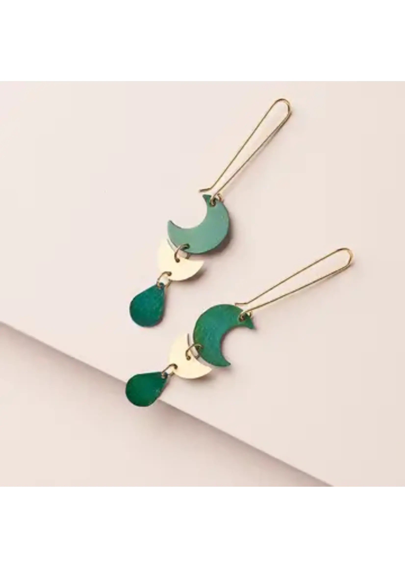 Matr Boomie Rajani Moon Phase Drop Earrings Teal Gold JMER 592