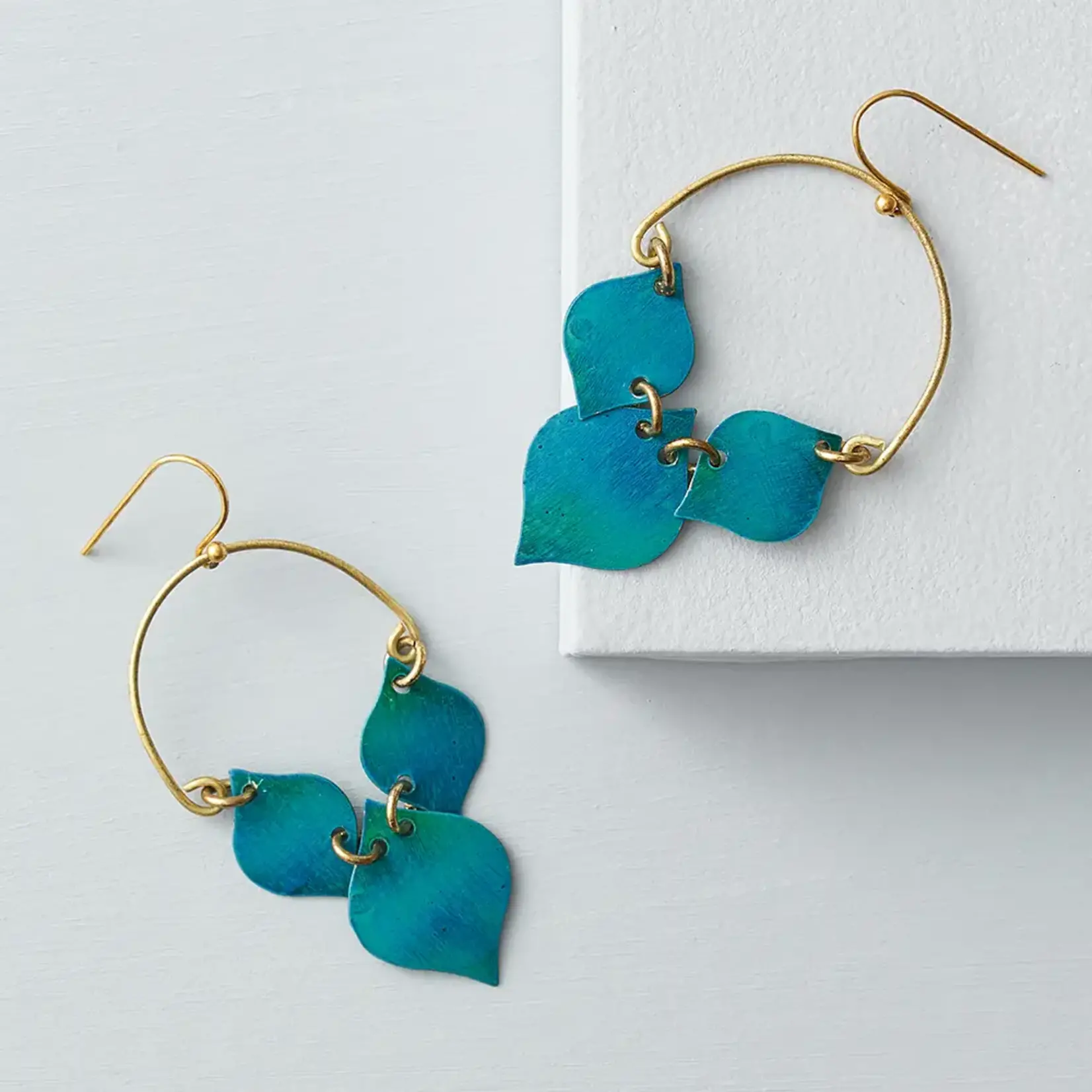 Matr Boomie Chameli Earrings  Teal Leaf Drop JMER 572