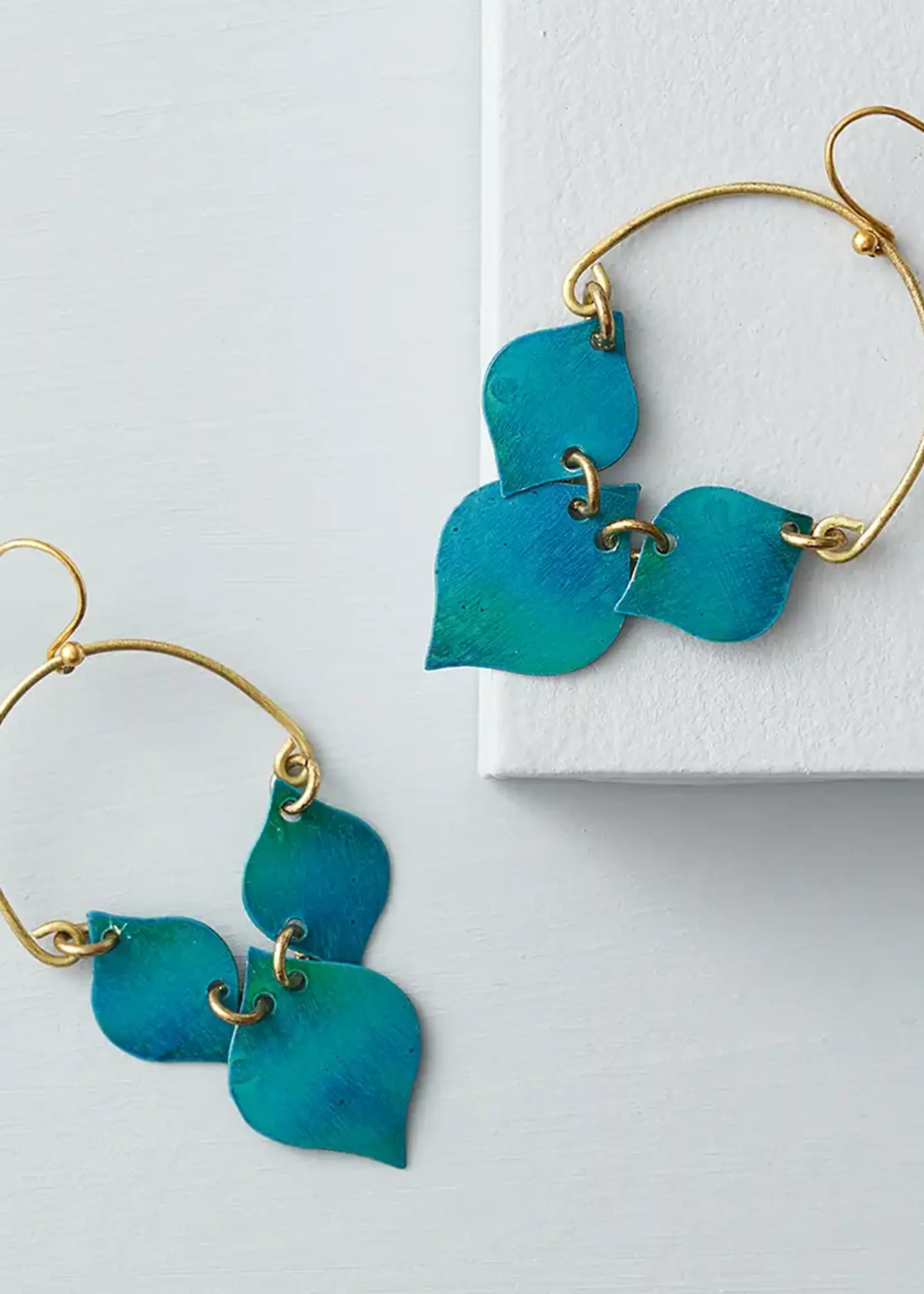 Matr Boomie Chameli Earrings  Teal Leaf Drop JMER 572