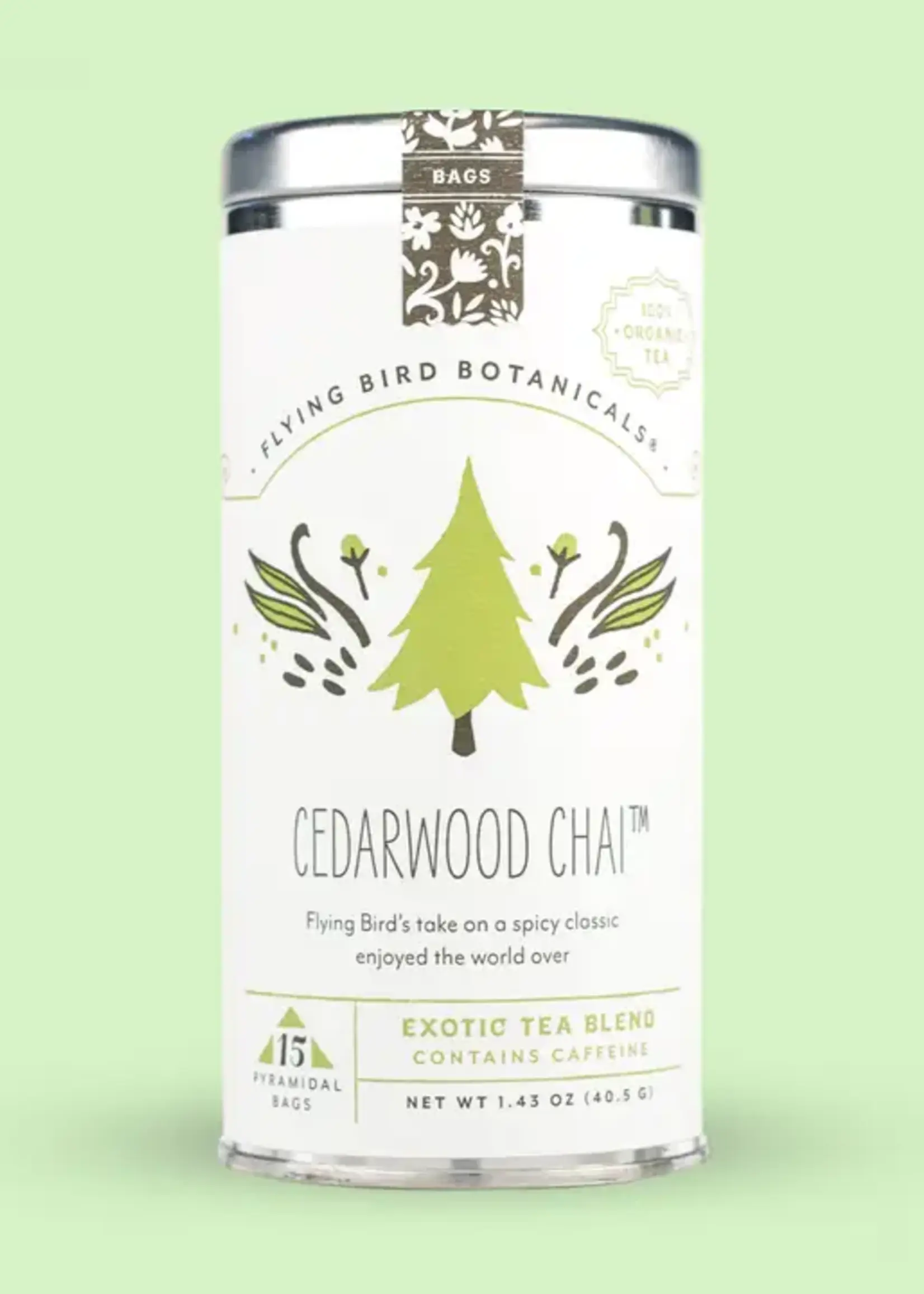 Treehouse Originals Flying bird Botanical Cedarwood Chai  tea bag tin
