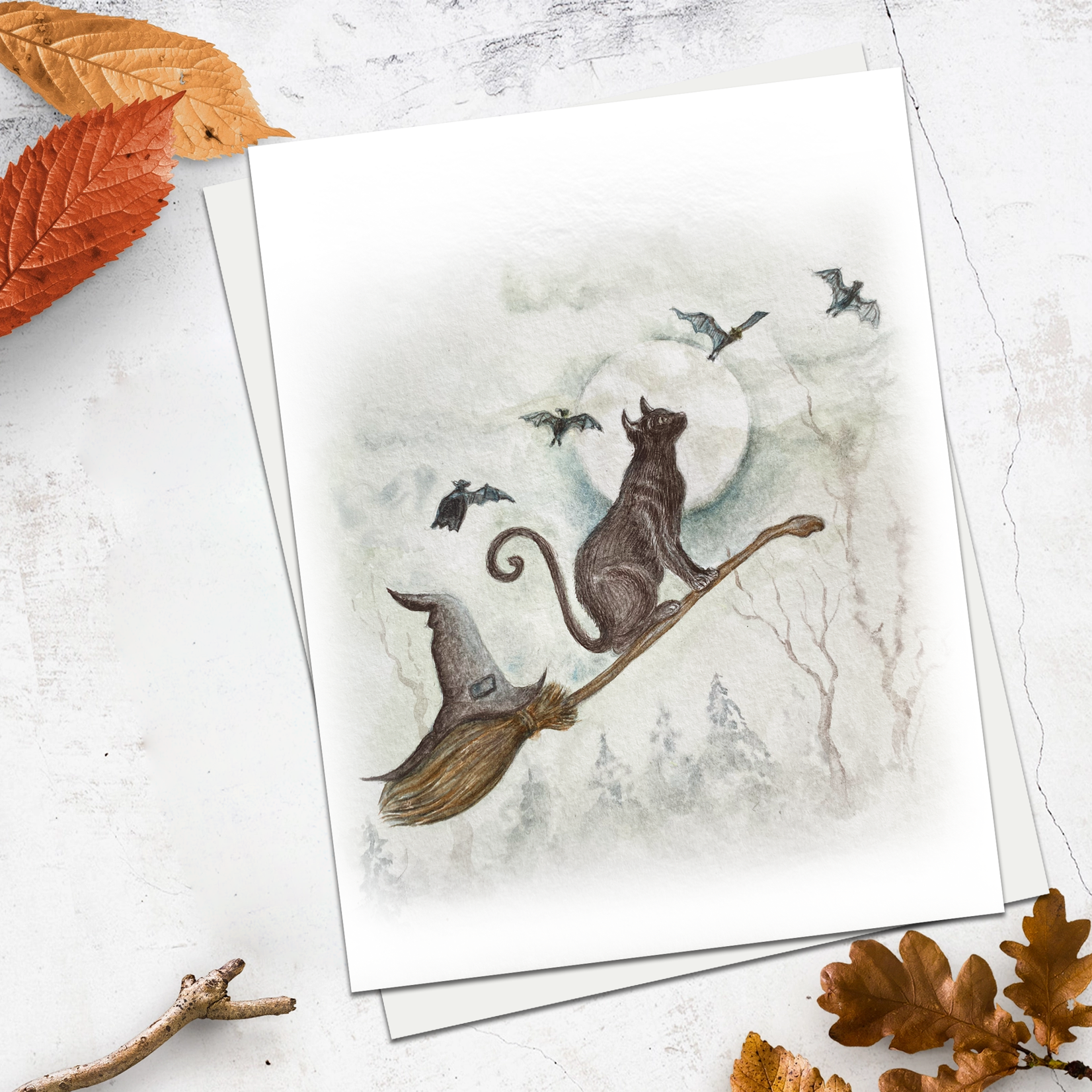 My Muses Card Shop My Muses Card Shop  Happy Halloween cat on broomstick