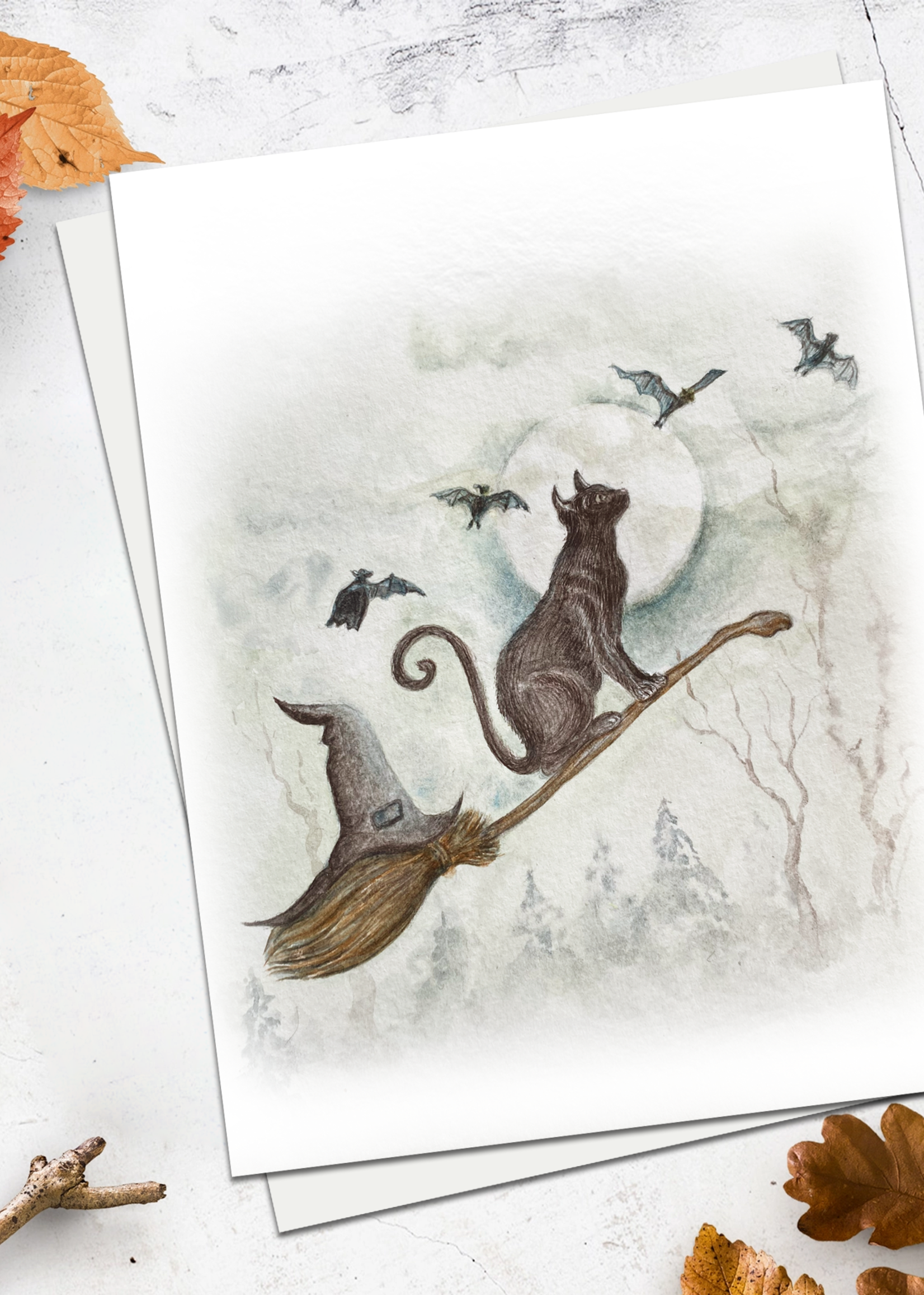 My Muses Card Shop My Muses Card Shop  Happy Halloween cat on broomstick