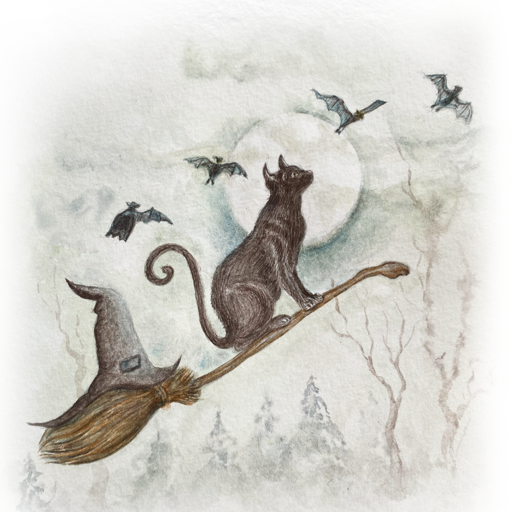 My Muses Card Shop My Muses Card Shop  Happy Halloween cat on broomstick