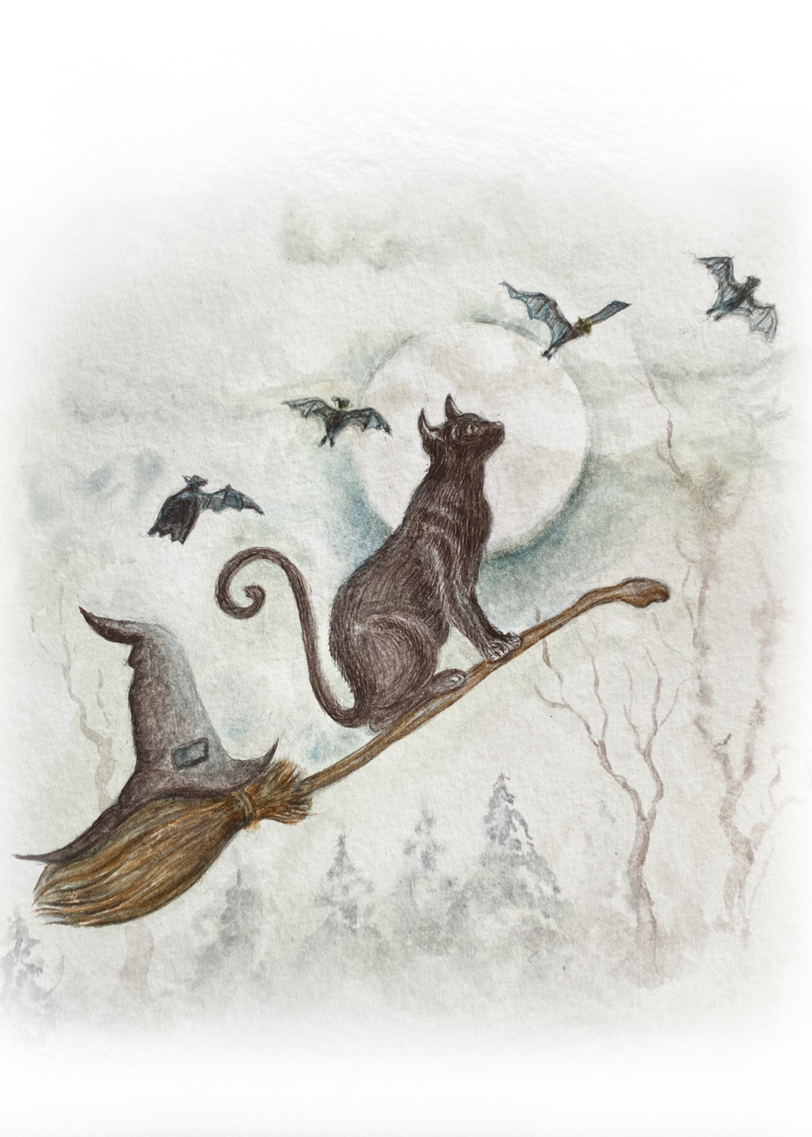 My Muses Card Shop My Muses Card Shop  Happy Halloween cat on broomstick