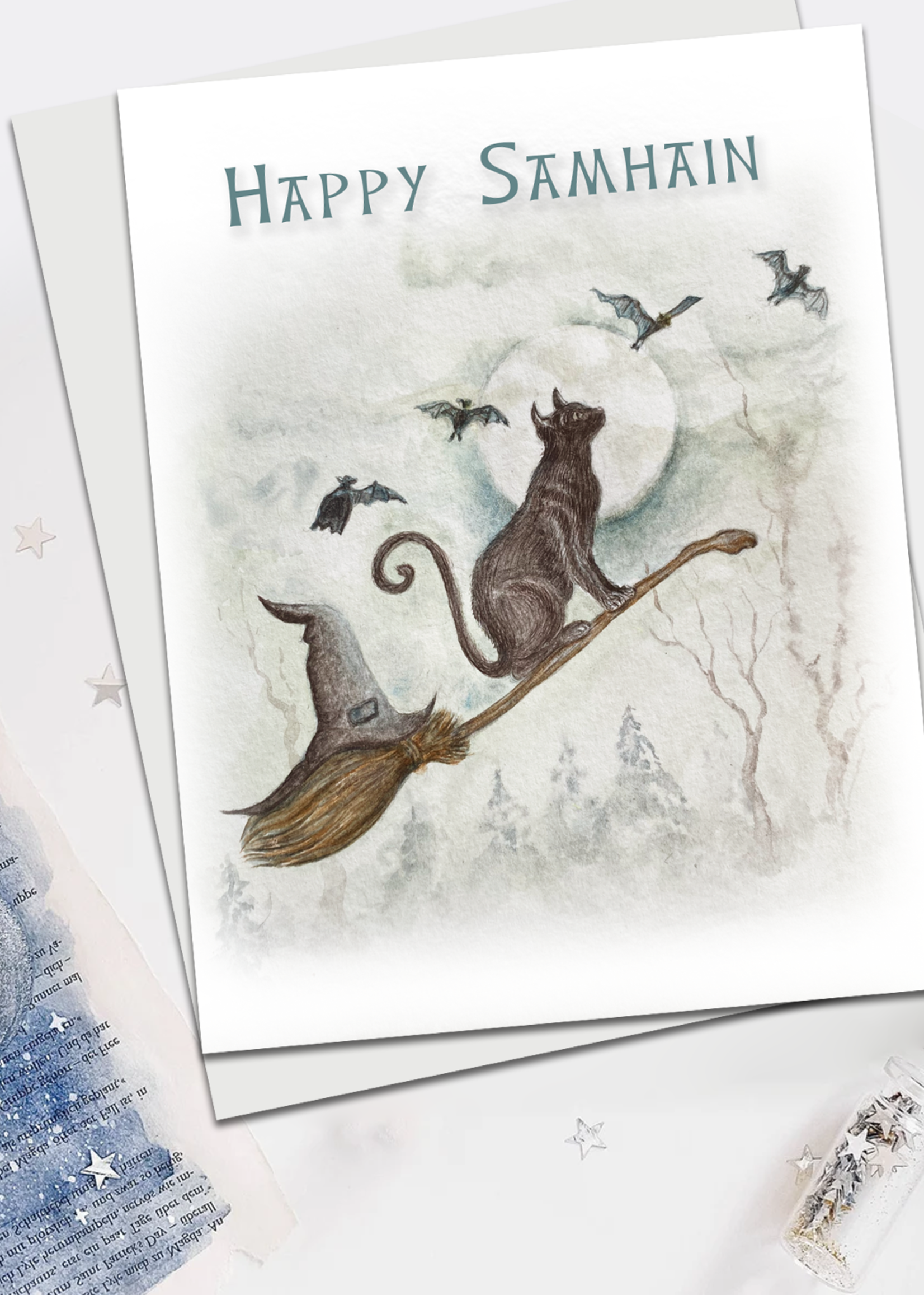 My Muses Card Shop My Muses Card Shop  Happy Samhain cat on broomstick
