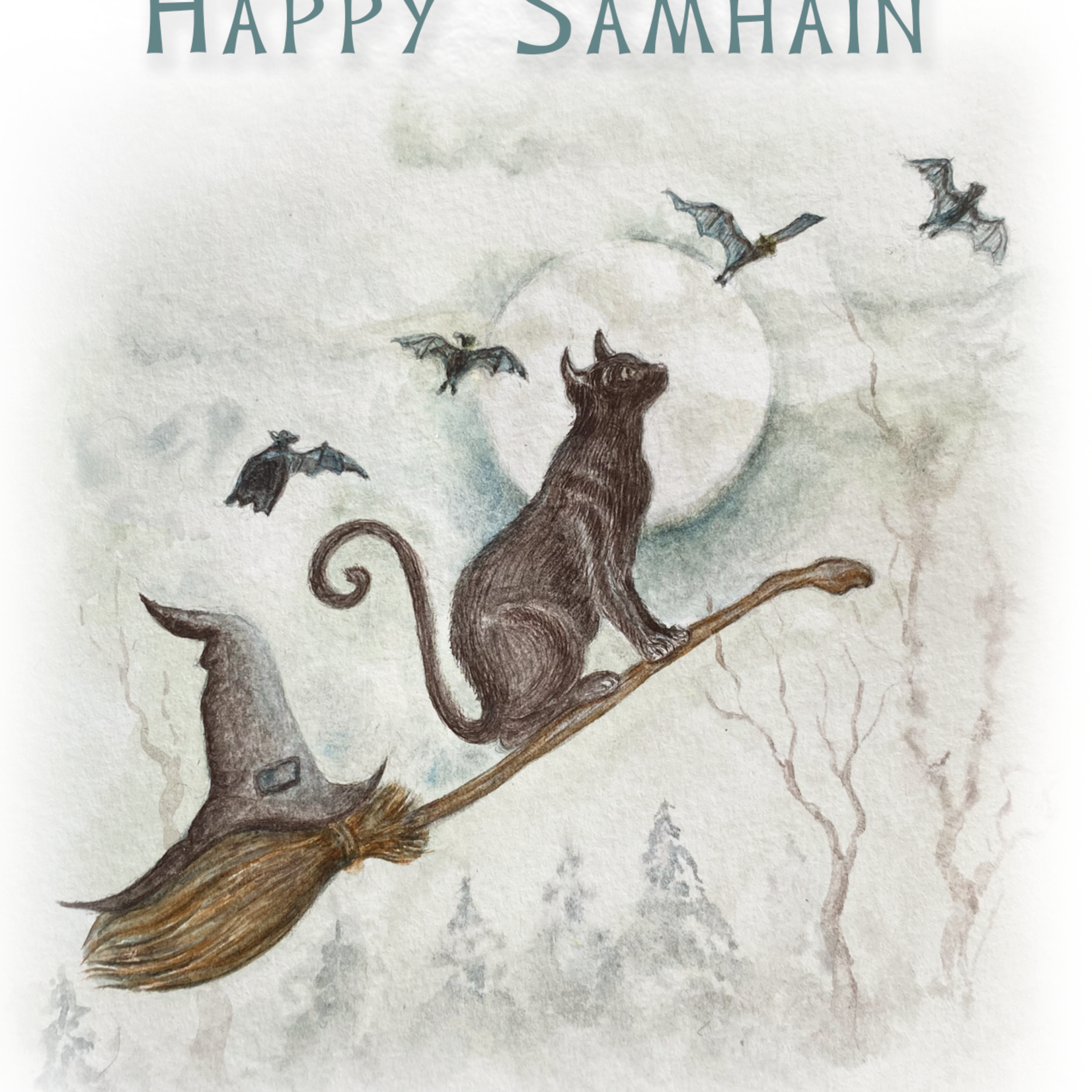 My Muses Card Shop My Muses Card Shop  Happy Samhain cat on broomstick