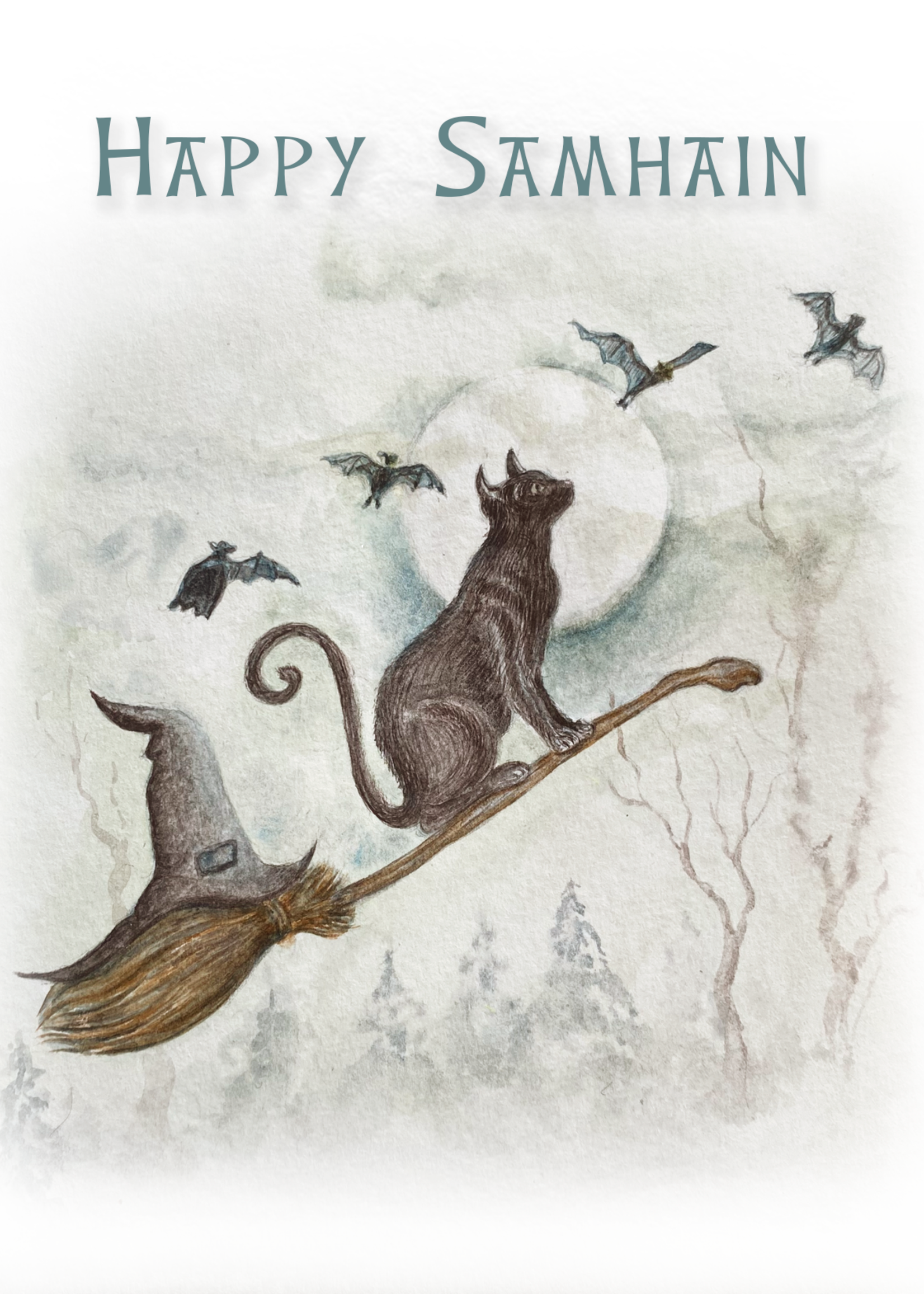 My Muses Card Shop My Muses Card Shop  Happy Samhain cat on broomstick