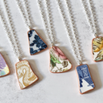 the broken plate co The Broken Plate Shard Necklace  Mixed Patterns Rose Gold Porcelain Paint