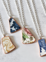 the broken plate co The Broken Plate Shard Necklace  Mixed Patterns Rose Gold Porcelain Paint