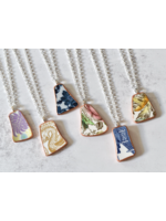 the broken plate co The Broken Plate Shard Necklace  Mixed Patterns Rose Gold Porcelain Paint