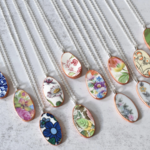 the broken plate co The Broken Plate  Oval Necklace  Mixed Patterns Rose Gold Porcelain Paint